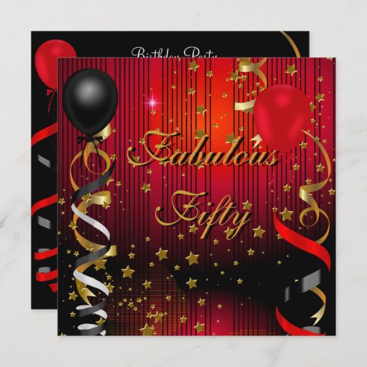 Fabulous 50 50-jarige zwarte rode sterren van het kaart (Voorkant / Achterkant)
