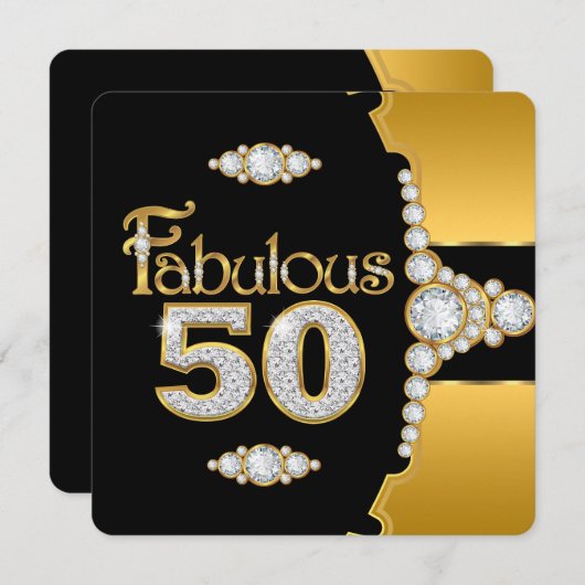 Fabulous 50 50e verjaardag Gold Black Diamond 2 Kaart (Voorkant / Achterkant)