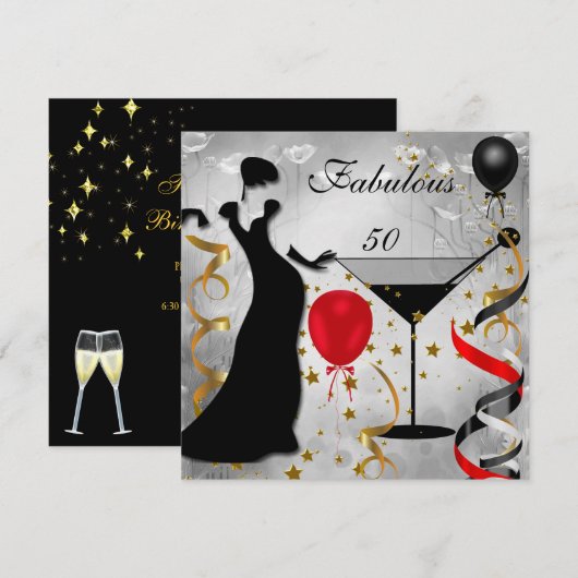 Fabulous 50 50th Birthday Party Deco Lady Red 2 Kaart (Voorkant / Achterkant)