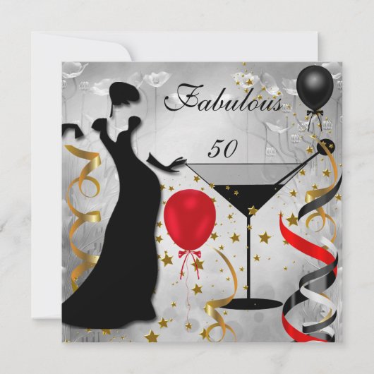 Fabulous 50 50th Birthday Party Deco Lady Red 2 Kaart (Voorkant)