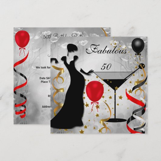 Fabulous 50 50th Birthday Party Deco Lady Red Kaart (Voorkant / Achterkant)