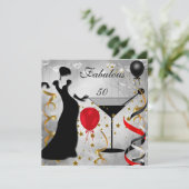 Fabulous 50 50th Birthday Party Deco Lady Red Kaart (Staand voorkant)