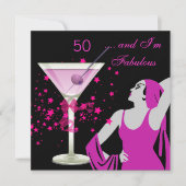 Fabulous 50 50th Birthday Party Diva Pink Black Kaart (Voorkant)