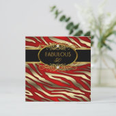 Fabulous 50 50th Birthday Party Gold Zebra RED Kaart (Staand voorkant)