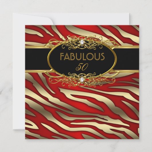 Fabulous 50 50th Birthday Party Gold Zebra RED Kaart (Voorkant)