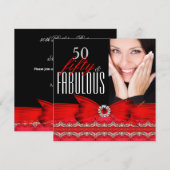 Fabulous 50 50th Birthday Party Red Black Foto Kaart (Voorkant / Achterkant)