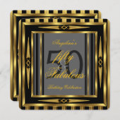 Fabulous 50 Art Deco Black Grey Gold Stripe Kaart (Voorkant / Achterkant)