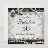 Fabulous 50 Beige Gold Black Grey Floral Birthday Kaart (Voorkant)