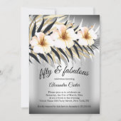 Fabulous 50 Beige Silver Gold Hibiscus party Kaart (Voorkant)