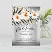 Fabulous 50 Beige Silver Gold Hibiscus party Kaart (Staand voorkant)
