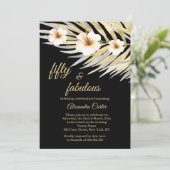 Fabulous 50 Beige White Black Floral Birthday Kaart (Staand voorkant)
