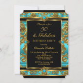 Fabulous 50 Birthday Blauwgroen Blue Jewel Damask  Kaart (Voorkant)