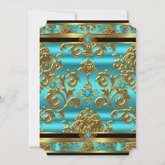 Fabulous 50 Birthday Blauwgroen Blue Jewel Damask  Kaart (Achterkant)