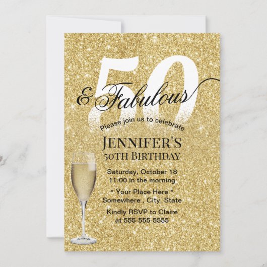 Fabulous 50 Birthday Champagne Modern Gold Glitter Kaart (Voorkant)