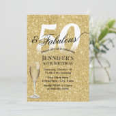 Fabulous 50 Birthday Champagne Modern Gold Glitter Kaart (Staand voorkant)