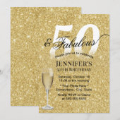 Fabulous 50 Birthday Champagne Modern Gold Glitter Kaart (Voorkant / Achterkant)