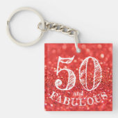 Fabulous 50 Birthday Coral Glitter Double Sided Sleutelhanger (Voorkant)