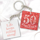 Fabulous 50 Birthday Coral Glitter Double Sided Sleutelhanger