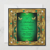 Fabulous 50 Birthday Emerald Green Butterfly Gold Kaart (Voorkant)