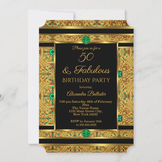 Fabulous 50 Birthday Emerald Green Gem Gold Kaart (Voorkant)