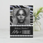Fabulous 50 Birthday Foto Black White Zebra Parelt Kaart (Staand voorkant)