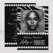 Fabulous 50 Birthday Foto Black White Zebra Parelt Kaart (Voorkant / Achterkant)