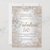 Fabulous 50 Birthday Foto Silver Beige Snowflake Kaart (Voorkant)