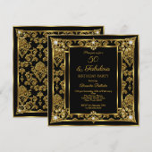 Fabulous 50 Birthday Gold Black Damask Diamond Kaart (Voorkant / Achterkant)
