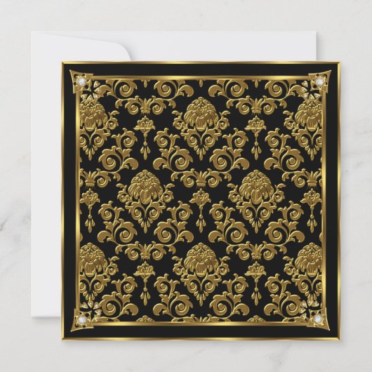 Fabulous 50 Birthday Gold Black Damask Diamond Kaart (Achterkant)
