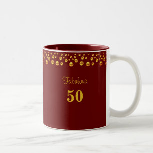 Fabulous 50 Birthday & Golden Confetti op Maroon Tweekleurige Koffiemok