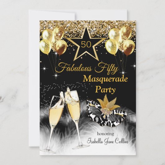 Fabulous 50 Birthday Masquerade Party Kaart (Voorkant)