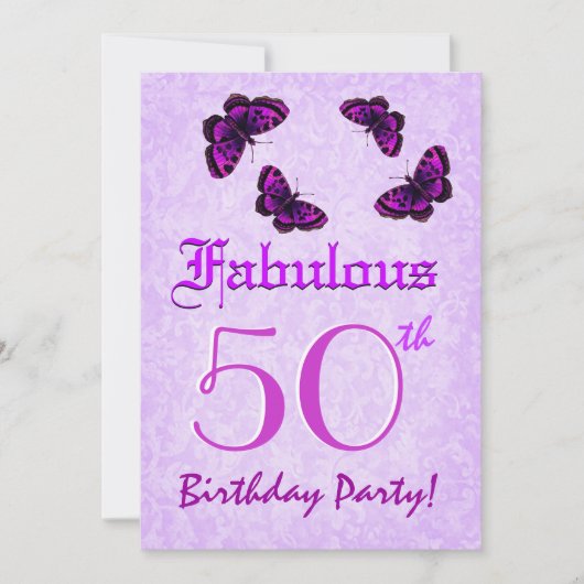 Fabulous 50 Birthday Paars Leopard Butterfly Kaart (Voorkant)