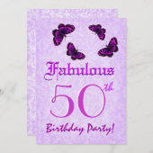 Fabulous 50 Birthday Paars Leopard Butterfly Kaart (Voorkant / Achterkant)