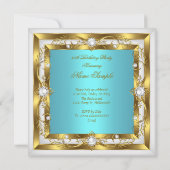 Fabulous 50 Birthday Party Blauwgroen White Pearl  Kaart (Achterkant)