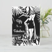 Fabulous 50 Birthday Party Deco Lady Black White Kaart (Staand voorkant)