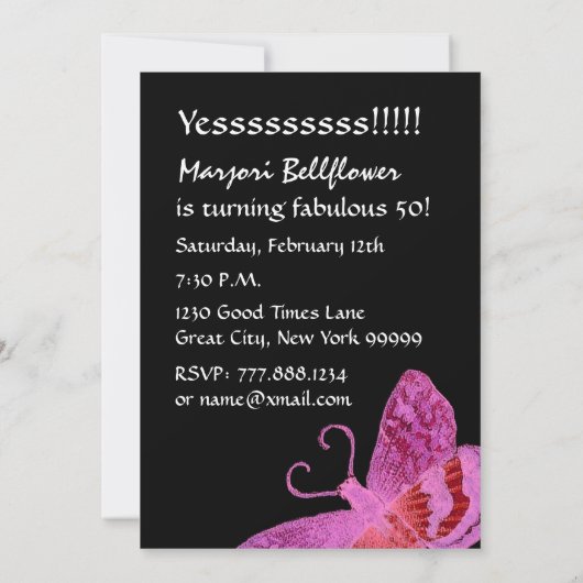 Fabulous 50 Birthday Party Pink Butterfly Kaart (Achterkant)