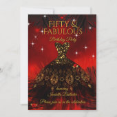 Fabulous 50 Birthday Party Red Dress Black Gold Kaart (Voorkant)