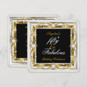 Fabulous 50 Birthday Party White Pearl Gold Black Kaart (Voorkant / Achterkant)