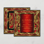 Fabulous 50 Birthday Red Ruby Damask Gold Diamond Kaart (Voorkant / Achterkant)
