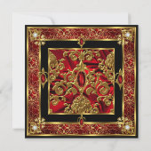 Fabulous 50 Birthday Red Ruby Damask Gold Diamond Kaart (Achterkant)