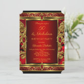 Fabulous 50 Birthday Red Ruby Jewel Damask Gold Kaart (Staand voorkant)