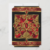 Fabulous 50 Birthday Red Ruby Jewel Damask Gold Kaart (Achterkant)