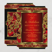 Fabulous 50 Birthday Red Ruby Jewel Damask Gold Kaart (Voorkant / Achterkant)