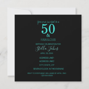 Fabulous 50 Birthday Turquoise Black Custom Party Kaart