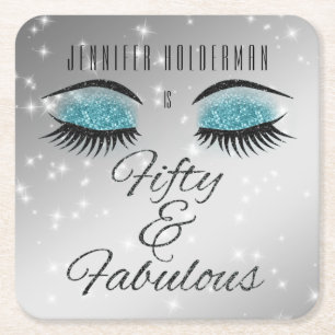 Fabulous 50 Black Aqua Glam Eyes Paper-Onderzetter Kartonnen Onderzetters
