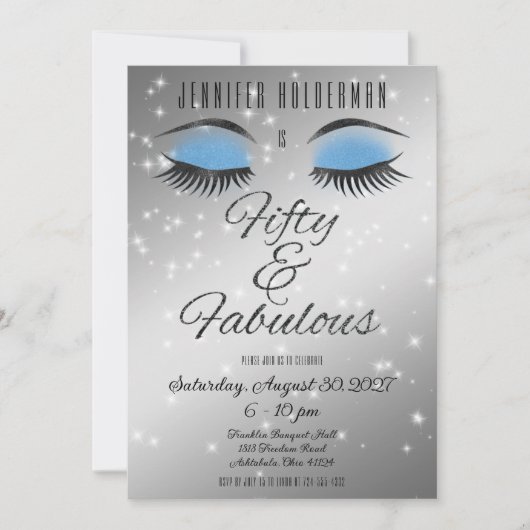 Fabulous 50 Black Blue Glam Eyes Invitation Kaart (Voorkant)