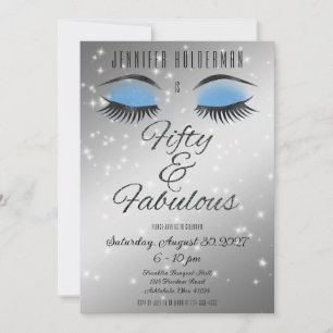 Fabulous 50 Black Blue Glam Eyes Invitation Kaart