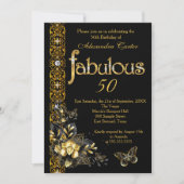 Fabulous 50 Black floral Gold verjaardagsvlinder Kaart (Voorkant)