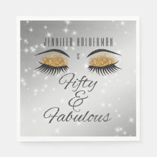 Fabulous 50 Black Gold Glam Eyes Paper Napkins Servet