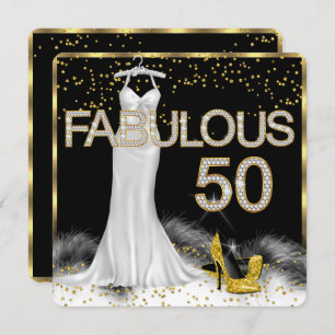 Fabulous 50 Black Gold White Birthday Party Kaart